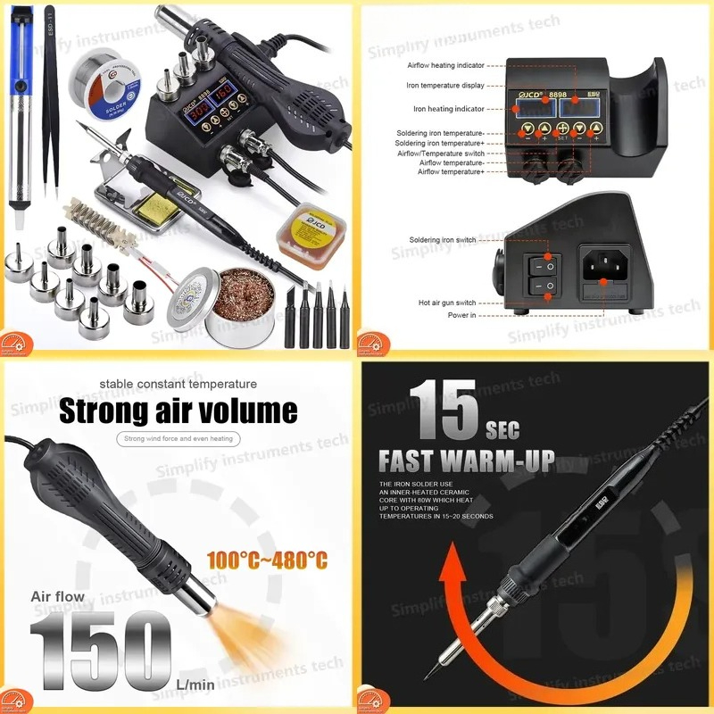 8898 Soldering Station 750W 2  - 2 In 1 Soldering Rework Station 750W 评论和价格